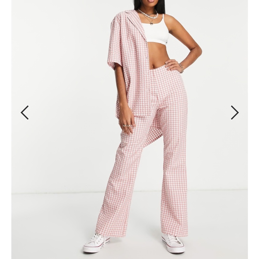 ASOS DESIGN Casual Flare Pants in Pink Check Size 4